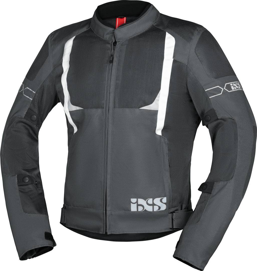 iXS Sport Jacke Trigonis-Air in Dunkelgrau-Grau-Weiß, touring Jacke mit atmungsaktivem Material und reflektierenden Details.