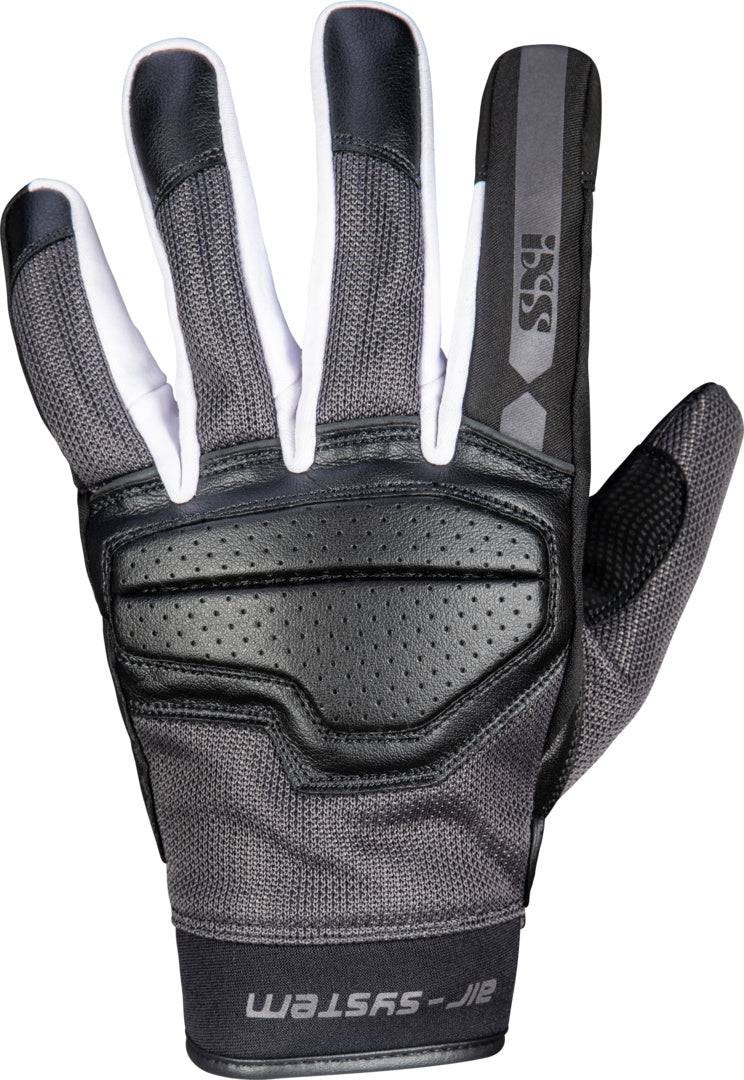 Schwarze und dunkelgrau-weiße iXS Classic Handschuh Evo-Air, atmungsaktiver Fahrrad- oder Motorradhandschuh, Nahaufnahme