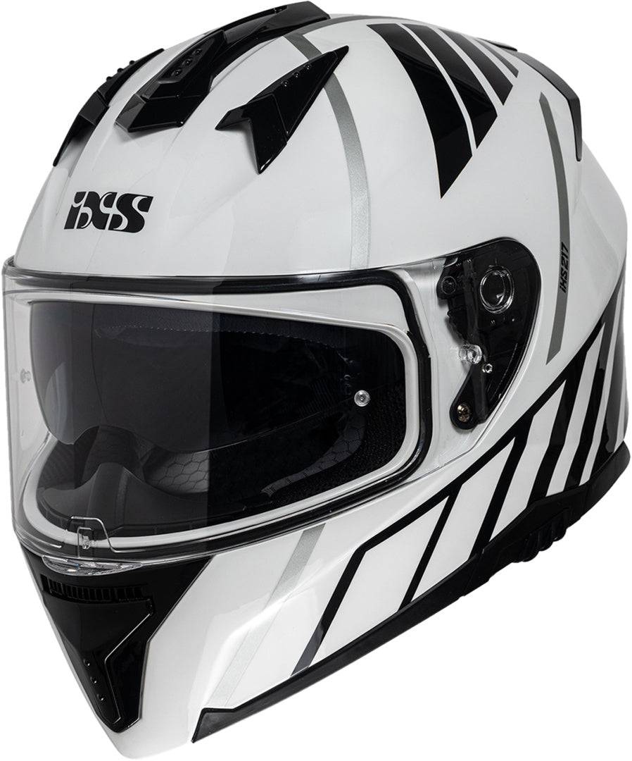 Weiß-schwarzer iXS Integralhelm iXS217 2.0 mit klarer Visier und Belüftung für sicheren Motorradschutz