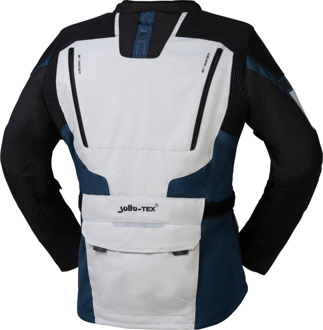 Leichte iXS Tour Jacke Lennik-ST in Hellgrau, Blau und Schwarz, für Adventure und Outdoors, mit atmungsaktivem Material.