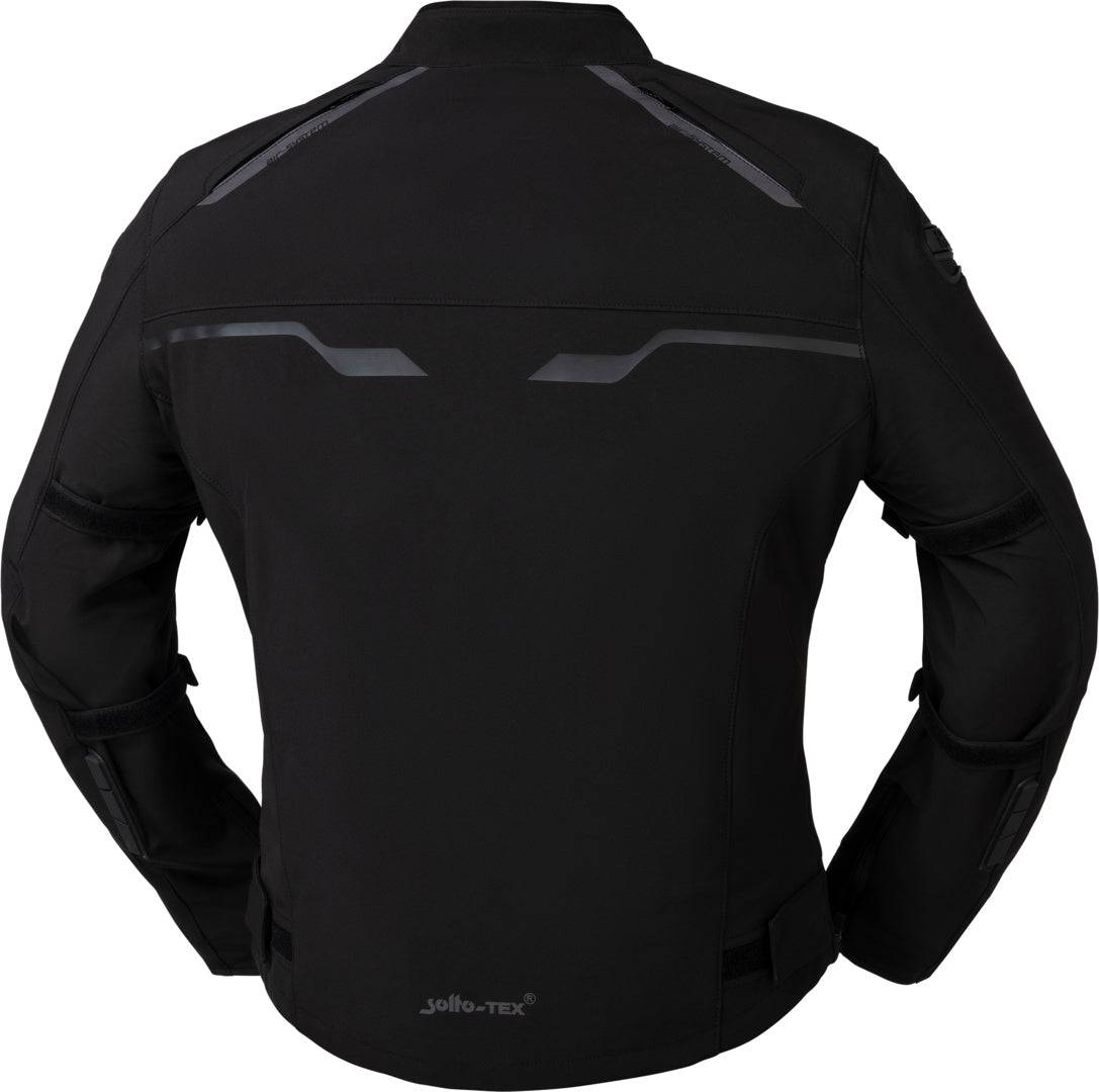 Schwarze iXS Sport Jacke Hexalon-ST für Touring, wasserdicht und atmungsaktiv, sichtbar mit Reißverschlüssen und reflektierenden Details