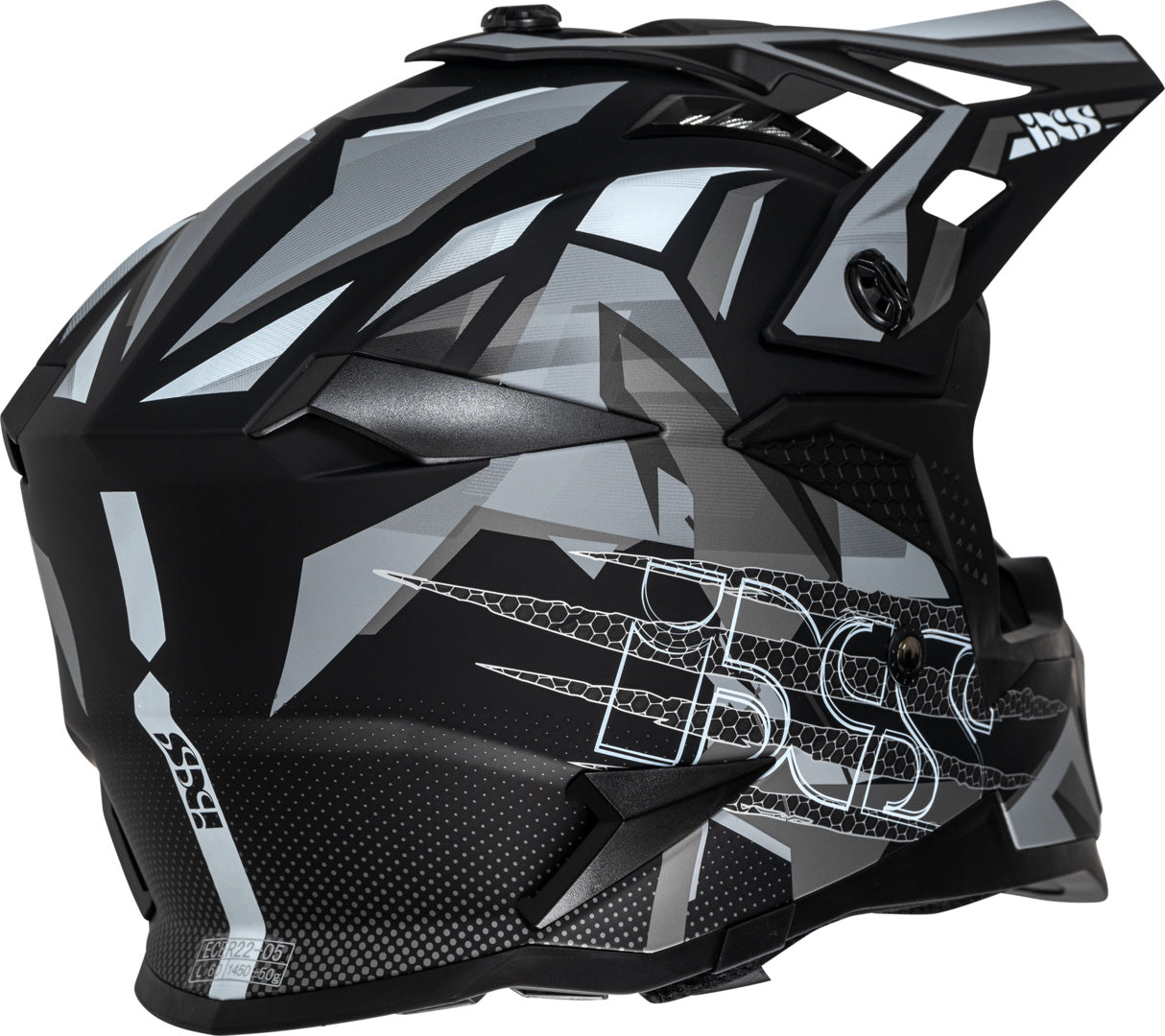 iXS Motocrosshelm iXS363 2.0 in mattschwarz, anthrazit und weiß mit Visier und Belüftungsöffnungen, für Offroad-Fahrer