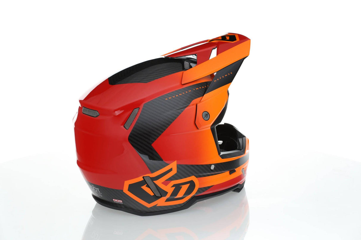 Motocrosshelm 6D ATR-3 Pure Gloss Orange, glänzender orangefarbenen Helm mit Visier und Belüftungsöffnungen.