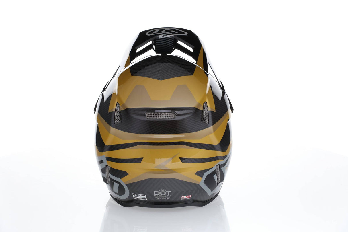 Goldener 6D ATR-3 Rival Gloss Motocrosshelm mit aerodynamischem Design und komfortabler Passform, perfekt für Offroad-Fahrten.