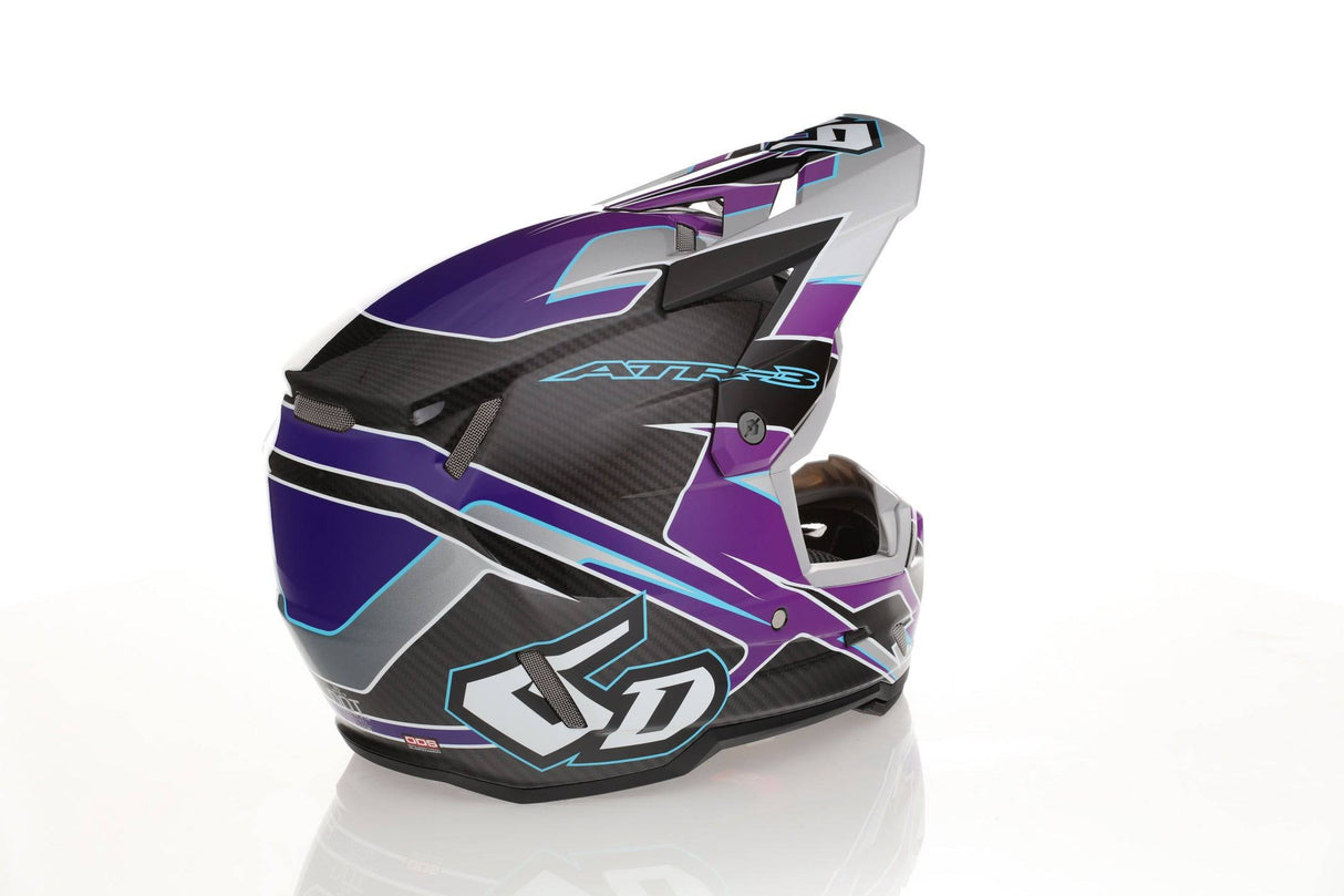 Motocrosshelm 6D ATR-3 Reflex Gloss Lila mit Visier und Belüftungsöffnungen, leichter Helm für Offroad-Fahrten