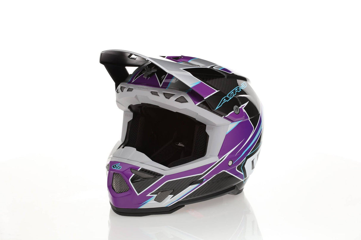 Motocrosshelm 6D ATR-3 Reflex Gloss Purple FIM mit verstellbarer Visier und atmungsaktivem Innenfutter, glänzendes lila Design