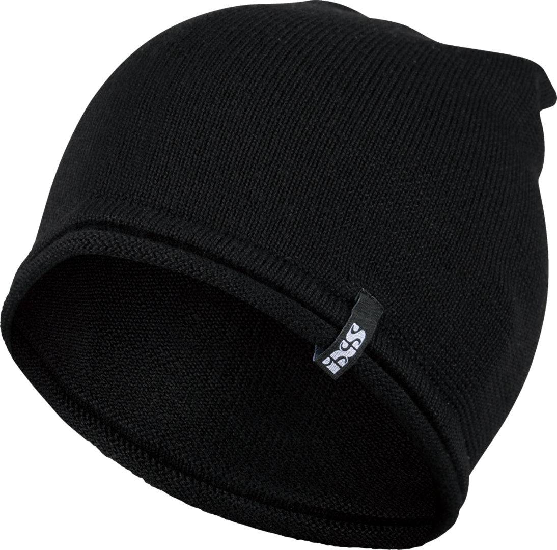 Schwarze iXS Brand 2.0 Beanie, bequeme Freizeitbekleidung, zeigt die gestrickte Mütze auf einem neutralen Hintergrund