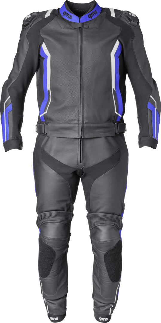 Gms Lederkombi GR-1 2PC schwarz-blau-weiss