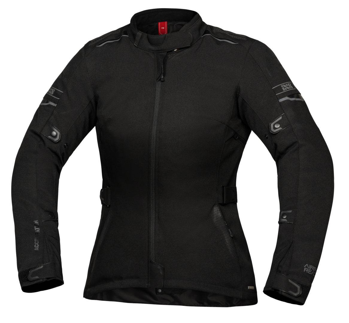 Schwarze iXS Tour Damen Jacke Lane ST für Abenteuer, winddicht und bequem, zeigt den klassischen, sportlichen Schnitt.