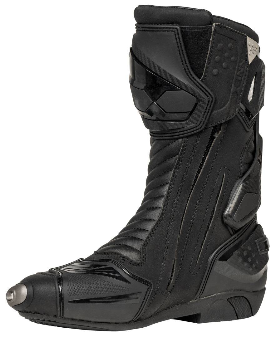 Schwarze iXS Sport Stiefel RS-1000 aus Leder mit schnellem Schnürsystem und strapazierfähiger Sohle, Blick auf den Schuh von vorne