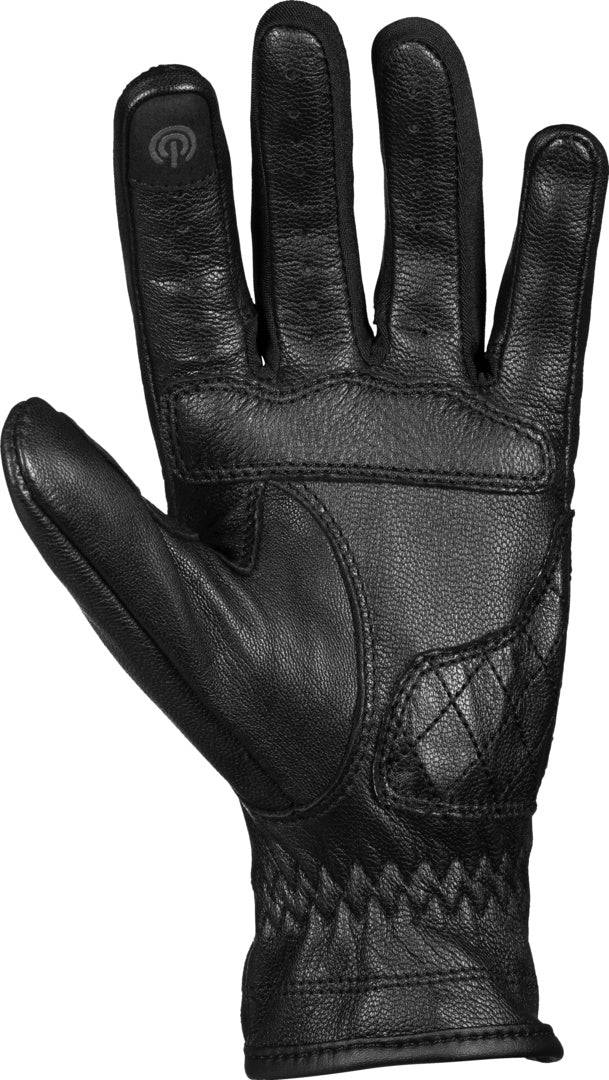 Schwarze iXS Damen Handschuhe Classic Roxana 2.0 aus Leder mit gestepptem Design, ideal für stilvollen Schutz und Komfort.