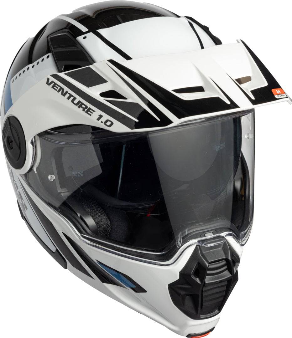 iXS Klapphelm Venture 1.0 in Schwarz-Weiß-Anthrazit, klappbarer Motorradhelm mit Visier und Belüftung
