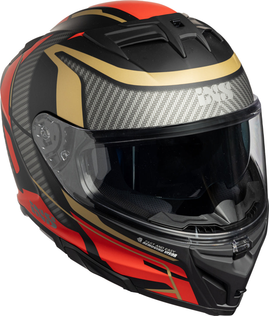 Schwarzer und roter iXS Integralhelm iXS912 SV 2.0 Blade in mattem Design, Ansicht von vorne mit Belüftungsöffnungen