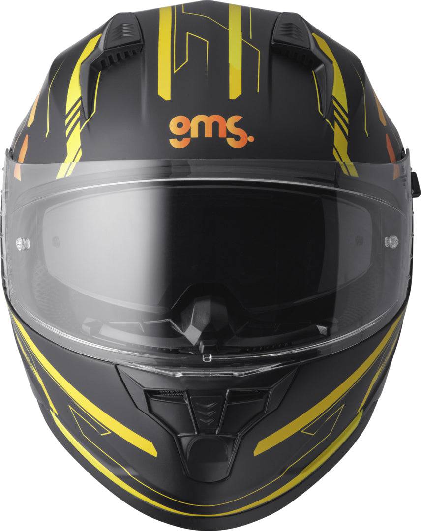 GMS Integralhelm Hexago Graphic gelb-orange mit modernem Design und Belüftung für sicheren Motorradfahrkomfort