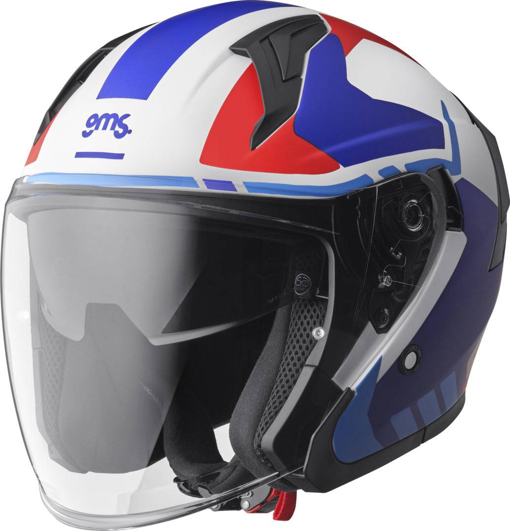 Gms Jethelm Vectus in mattschwarz, petrol und rot mit Visier, moderner Motorradhelm für den Straßenverkehr