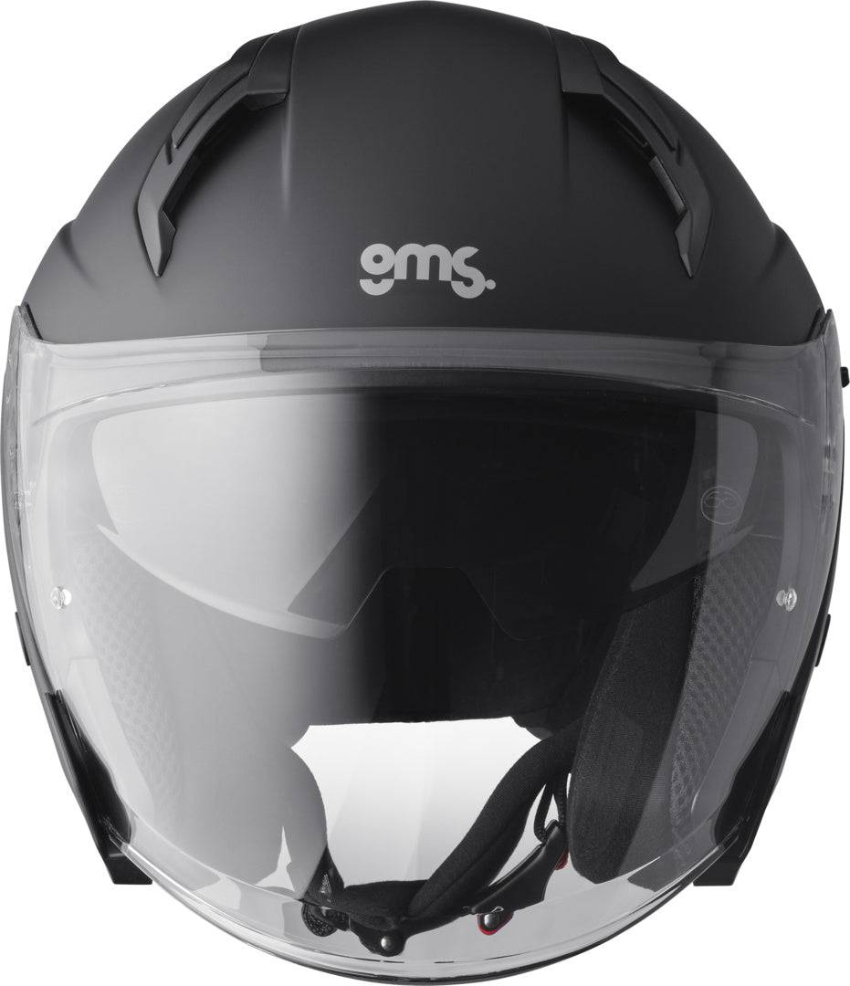 GMS Jethelm Vectus in mattschwarzem Design, leichter Jethelm mit Visier für sicheren Motorradfahrkomfort