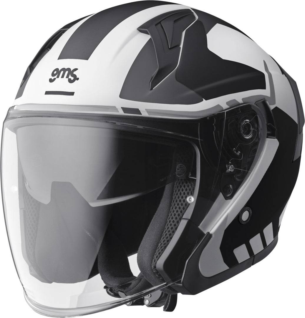 GMS Jethelm Vectus Graphic in Schwarz-Weiß, leichter Motorradhelm mit modernem Design, Sichtscheibe und Belüftungsöffnungen
