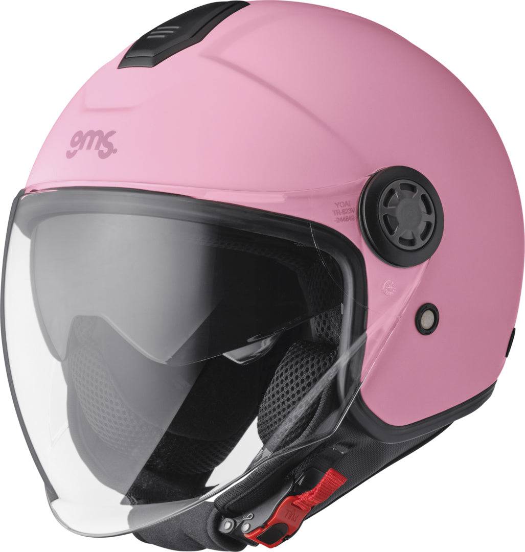 GMS Jethelm Gelato Fragola, bequemer Motorradhelm mit fruchtigem Design, sichtbare Helmform und Belüftungsöffnungen.