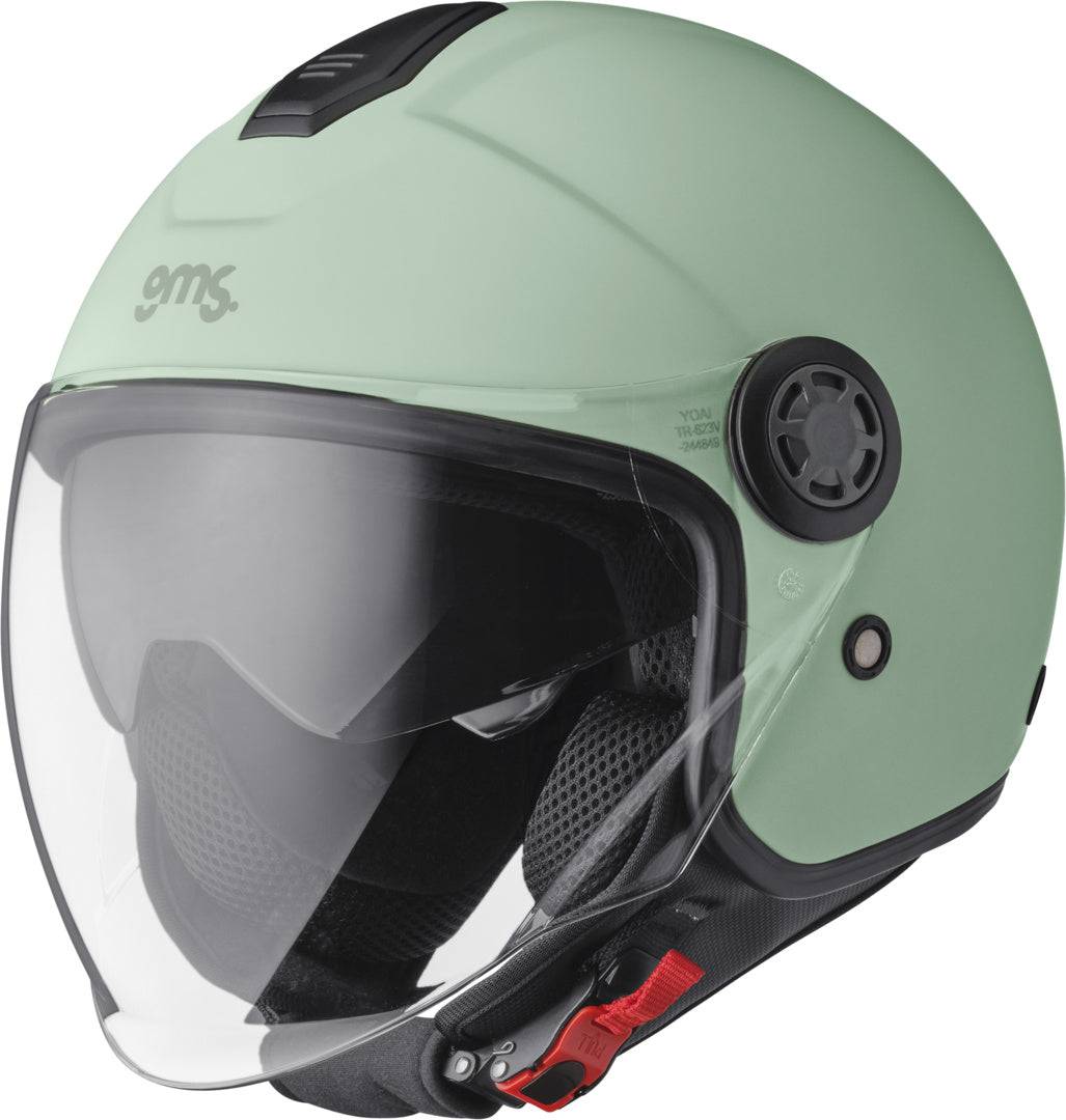 GMS Jethelm Gelato Pistacchio, bequemer Motorradhelm mit Pistazien-Design, aus robustem Kunststoff, für sicheren Fahrkomfort.