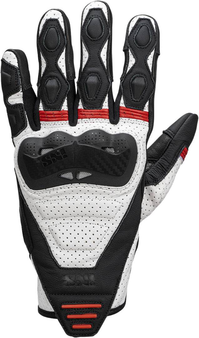 iXS Rapid 1.0 Lederhandschuhe in Schwarz-Weiß-Rot, sportliche Motorradhandschuhe mit robustem Design und ergonomischer Passform