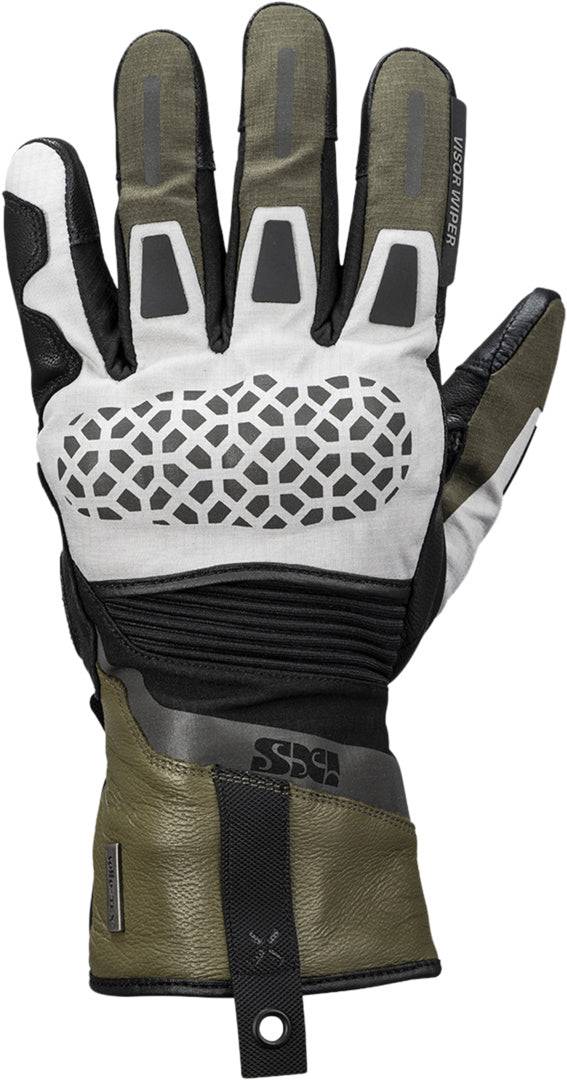 Hellegraue, olivgrüne und schwarze iXS Venture-STX 1.0 Laminathandschuhe, robuste Handschuhe für Outdoor und Sport.