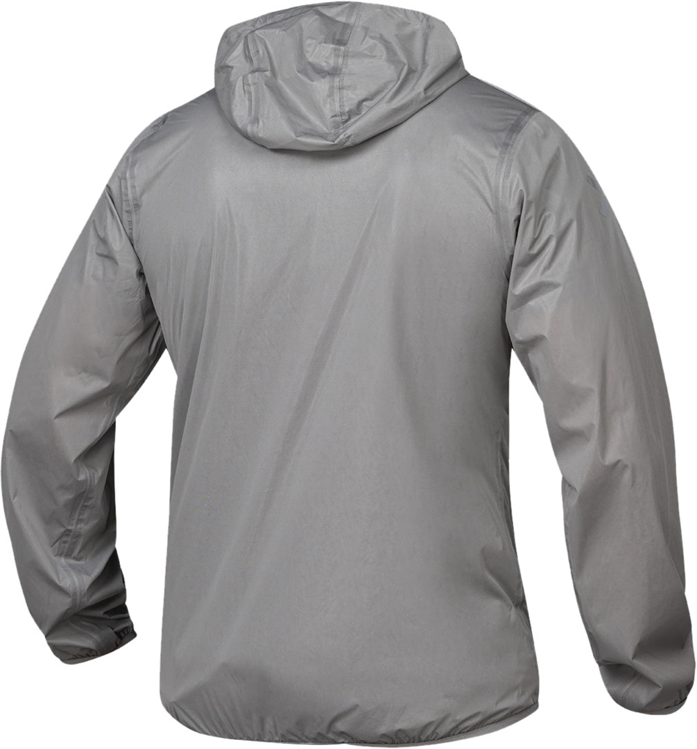 Hellgraue iXS 365-STX 1.0 Laminatjacke Regenbekleidung, wasserdicht und atmungsaktiv, mit Kapuze und Reißverschlusstaschen.