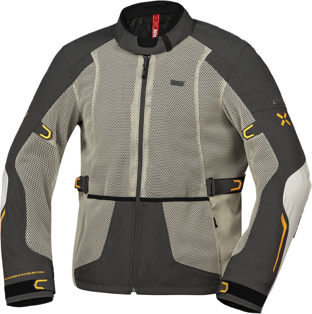 iXS Tourster-BigAir 1.0 Jacke in Steingrau, Dunkelgrau und Orange, robuste Adventure-Jacke mit atmungsaktivem Material