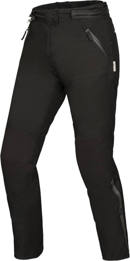 Schwarze iXS Damen Tourster-STX 1.0 Laminathose für Abenteuer, mit robustem Material und verstellbarem Bund, auf einer Outdoor-Aktivität.