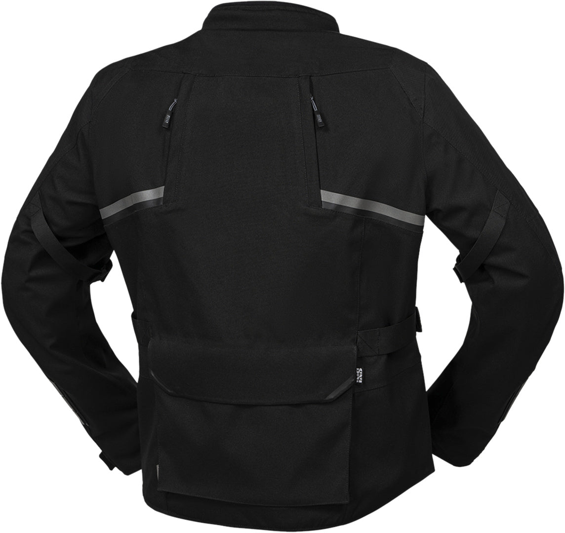 Schwarze iXS Tourster-STX 1.0 Laminatjacke für Abenteuer, wasserdicht und atmungsaktiv, auf einer Person getragen
