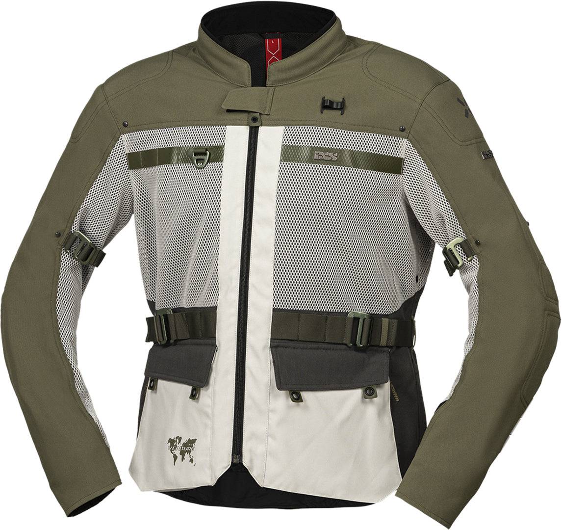 Leichte iXS Venture-BigAir 1.0 Adventure Jacke in Hellgrau-Oliv, atmungsaktiv und strapazierfähig für Outdoor-Abenteuer.