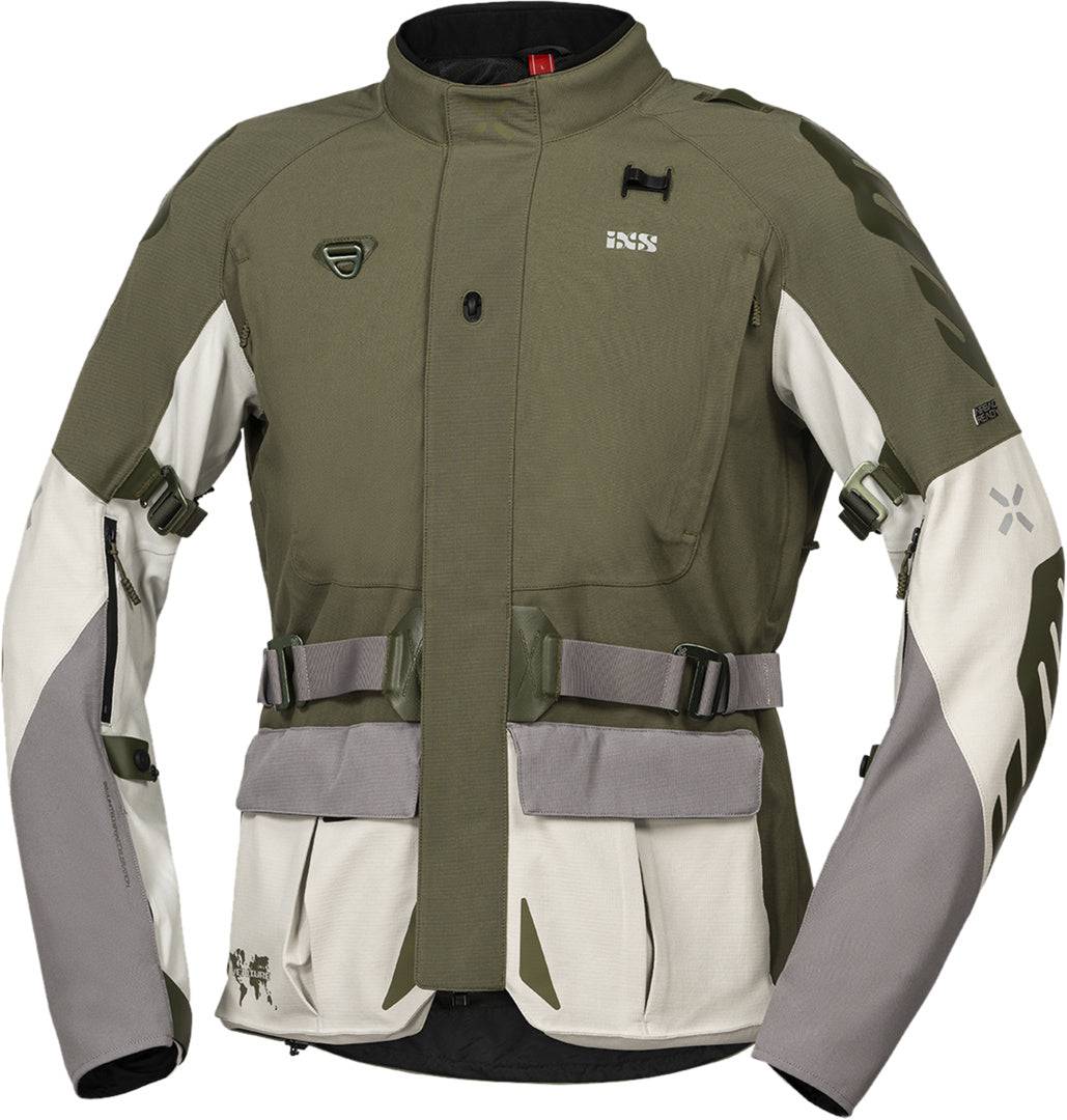 Leichte iXS Venture-STX 1.0 Laminatjacke in hellgrau-oliv, Outdoor-Adventure Jacke mit wasserdichter Laminierung.