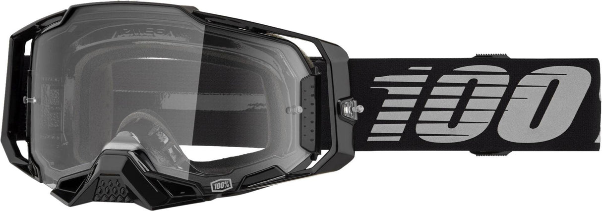 Schwarze 100Percent Armega Motocrossbrille mit klarer Linse, Schutzbrille für Offroad-Motorsport, bequemes Design
