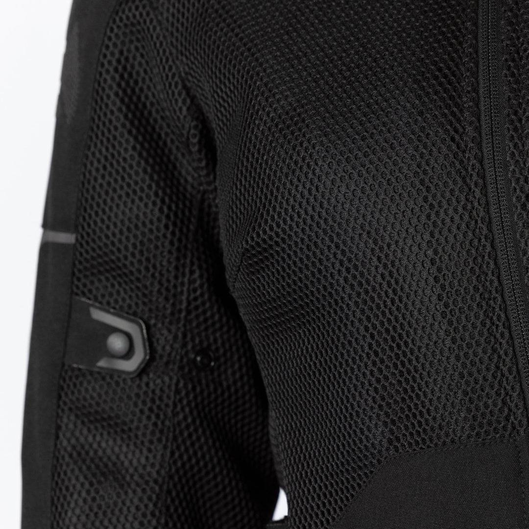 Schwarze iXS Damen Tourster-BigAir 1.0 Adventure-Jacke mit wasserdichtem Material und verstellbarem Kragen, Frontreißverschluss.