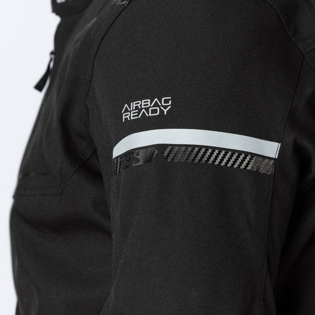 Schwarze iXS Sport Jacke TS-Pro ST+ für Touren, detaillierte Ansicht der robusten Motorradrüstung und Reißverschlüsse