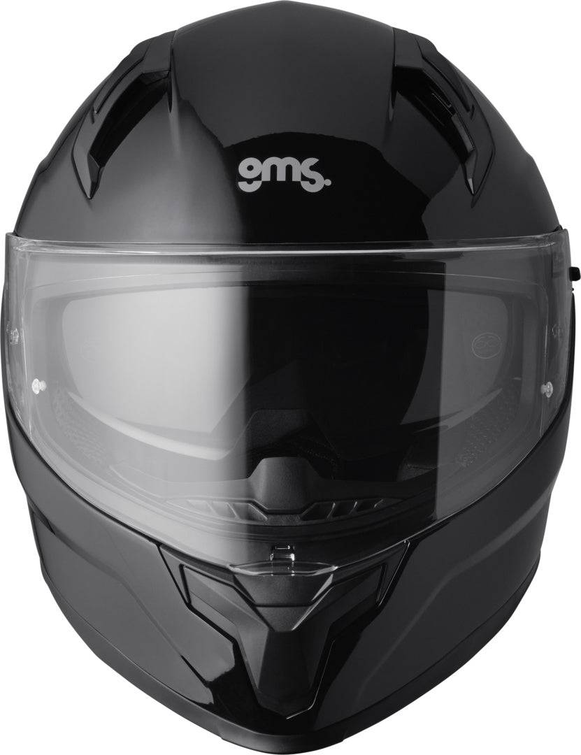 Schwarzer GMS Integralhelm Velox mit klarer Visier, komfortabler Passform und aerodynamischem Design, für sicheres Motorradfahren.