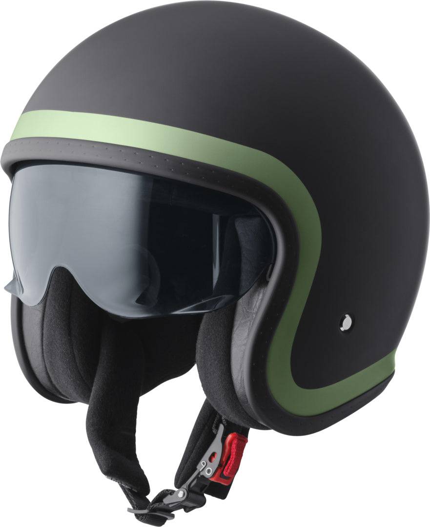 GMS Jethelm Ride in matt Schwarz-Grün, leichter und sicherer Motorradhelm mit aerodynamischem Design und Belüftungssystem.