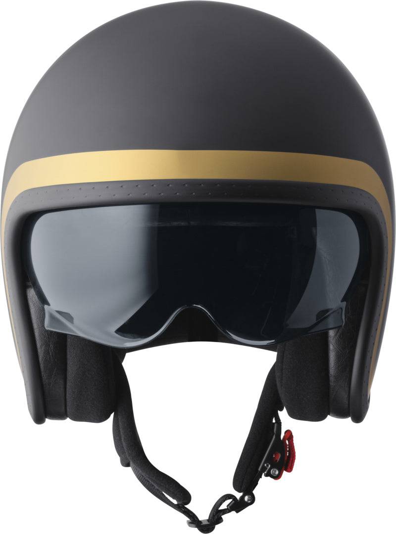 GMS Jethelm Ride in mattschwarz-Gold, modernes Design, leichter Schutzhelm für Motorradfahrer, mit Belüftung und klarem Visier