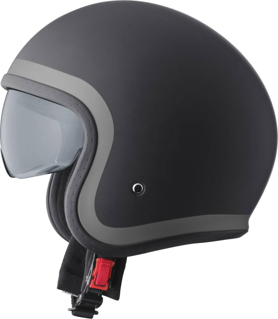 GMS Jethelm Ride in mattschwarz-grau mit Visier, leichter Motorradhelm für sicheren Schutz und Komfort.