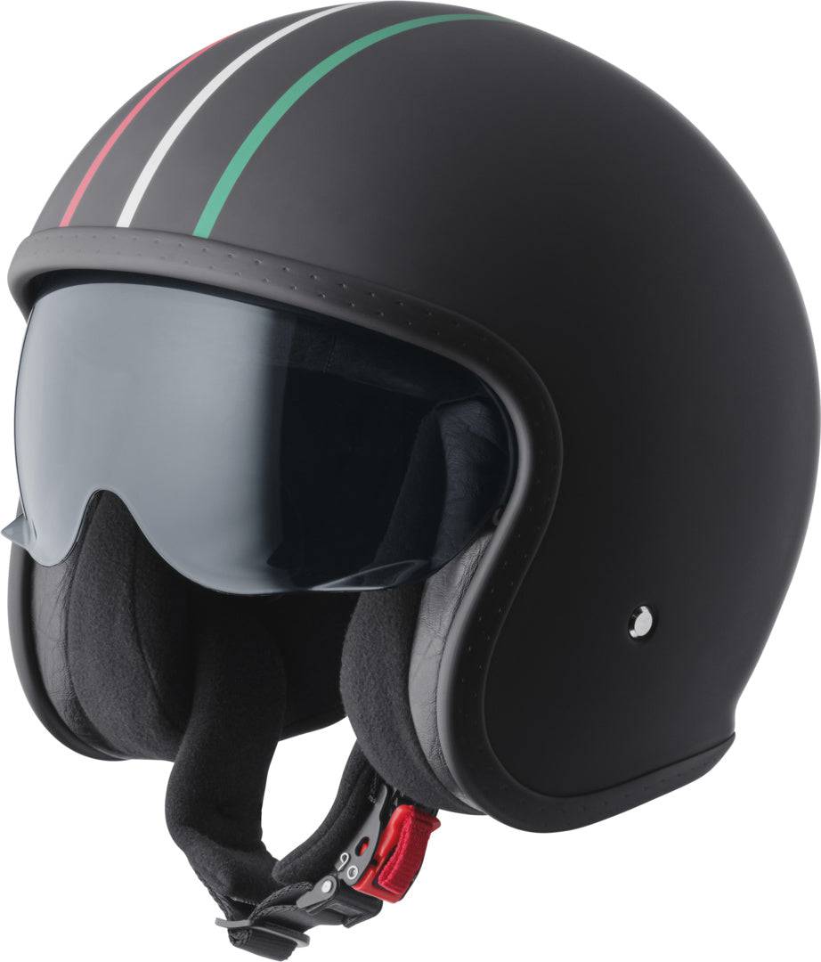 GMS Jethelm Ride in Italy, schwarz-rot-weiß-grün, mit klarer Visier, modernes Design, für Motorradfahrer.