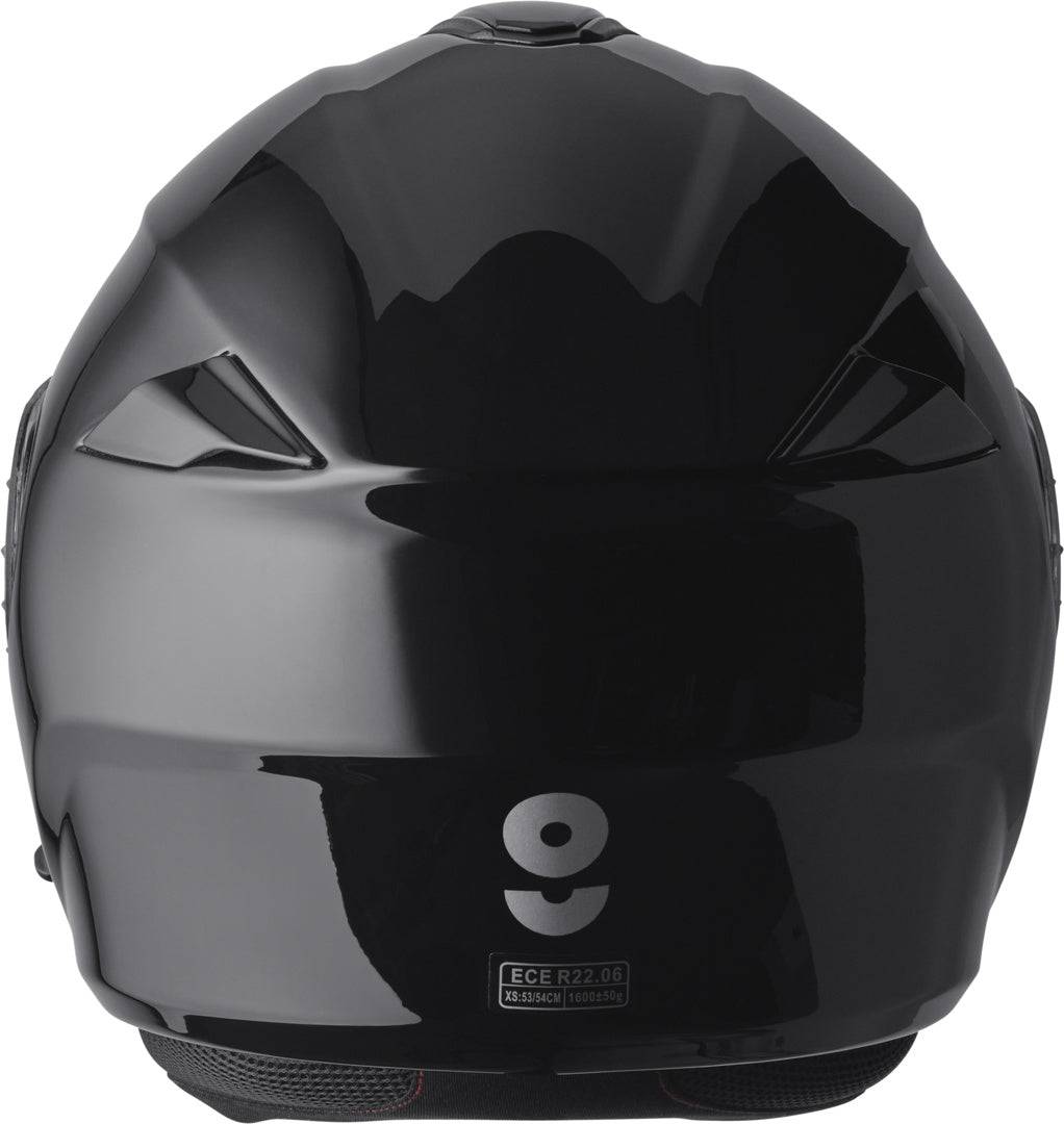 Gms Klapphelm Aperio schwarz, integral Helm mit klappbarem Visier und bequemer Passform, auf einem weißen Hintergrund.