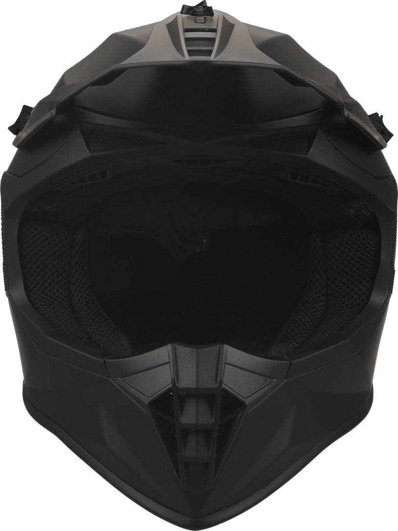 GMS Motocrosshelm Fortis in schwarzmatt mit visier und Belüftungsöffnungen, ideal für Offroad-Fahrten.