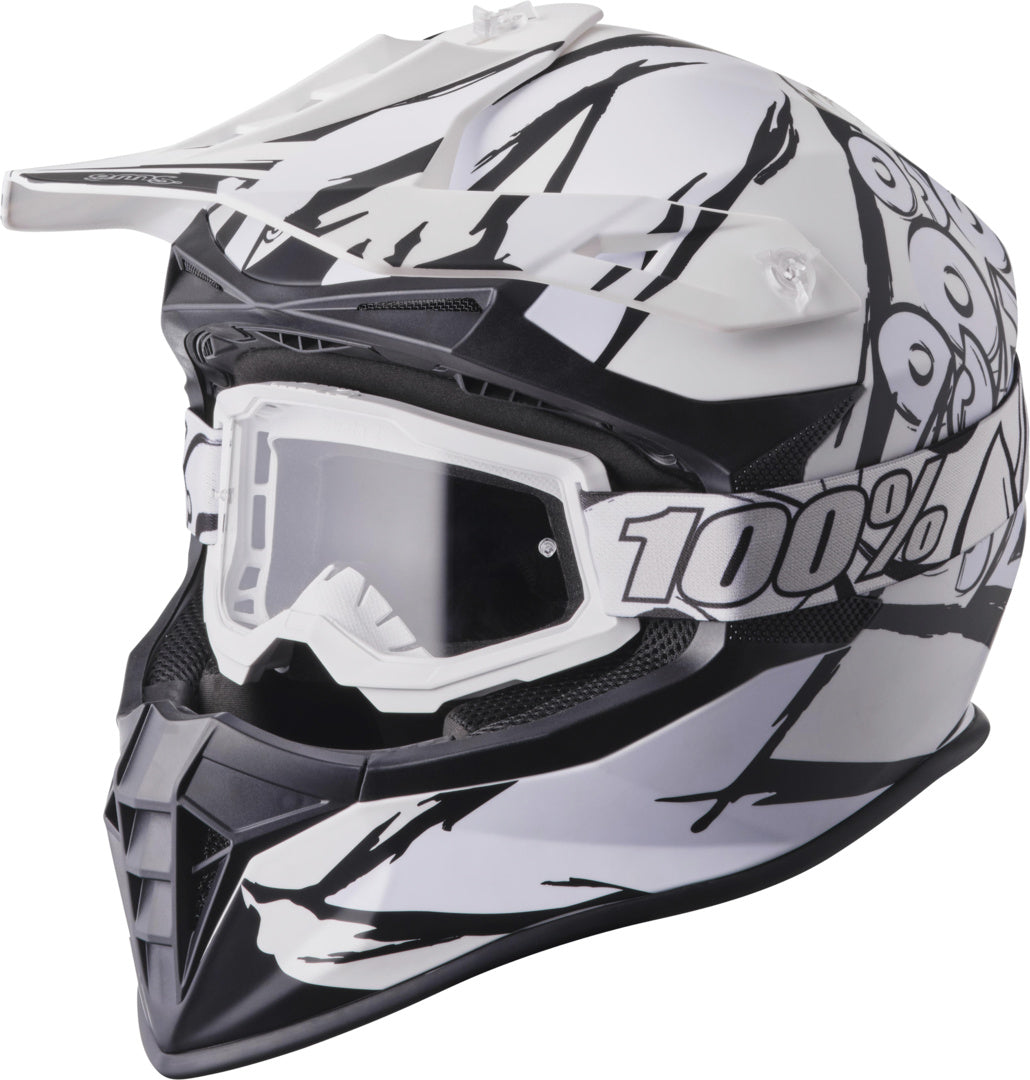Gms Motocrosshelm Fortis Graffi matt schwarz-weiss