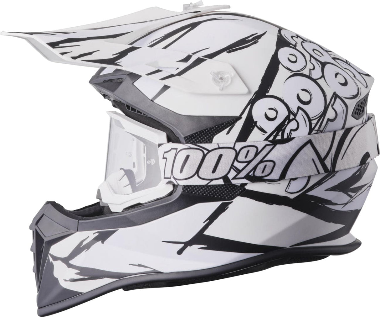 GMS Motocrosshelm Fortis Graffiti in matt schwarz-weiß mit Visier und Belüftungsöffnungen, Schutzhelm für Offroad-Motocross.