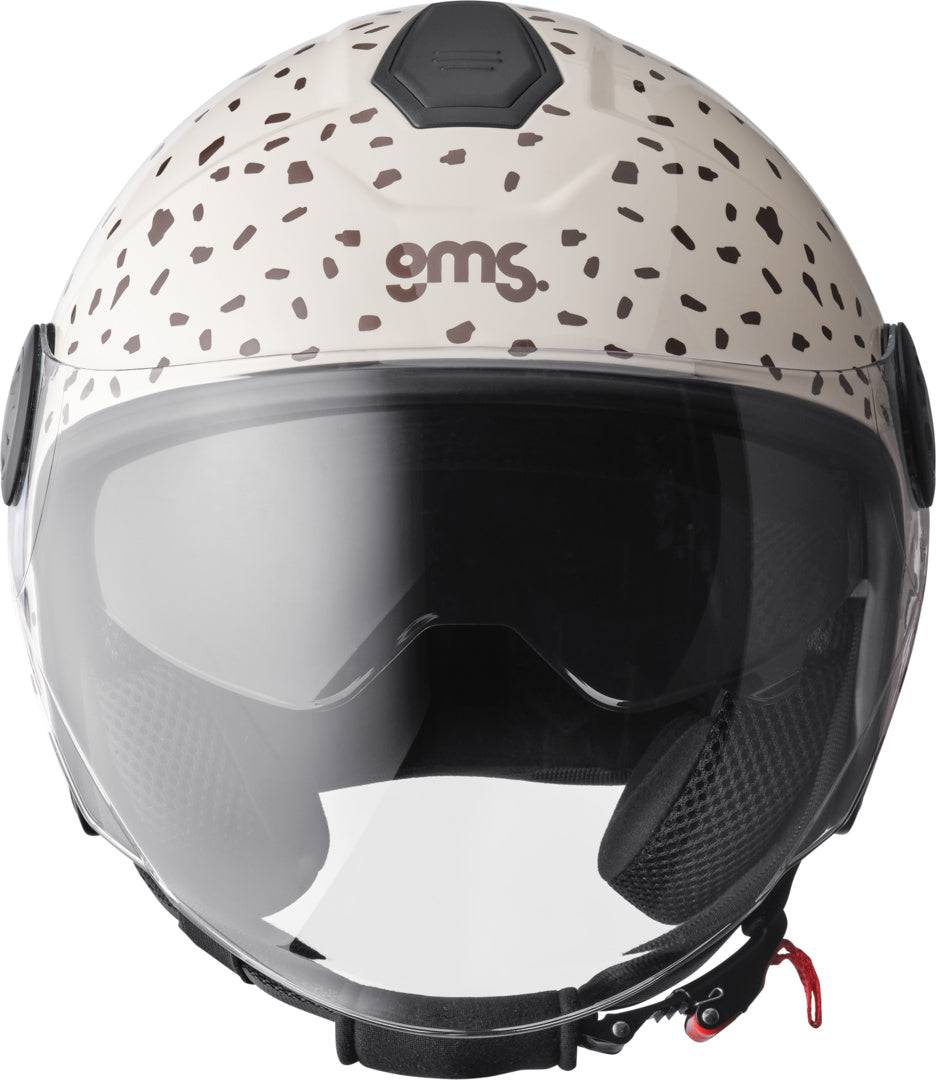 GMS Jethelm Gelato Stracciatella, schwarzer Motorradhelm mit weißem und dunklem Stracciatella-Muster, komfortabel und sicher
