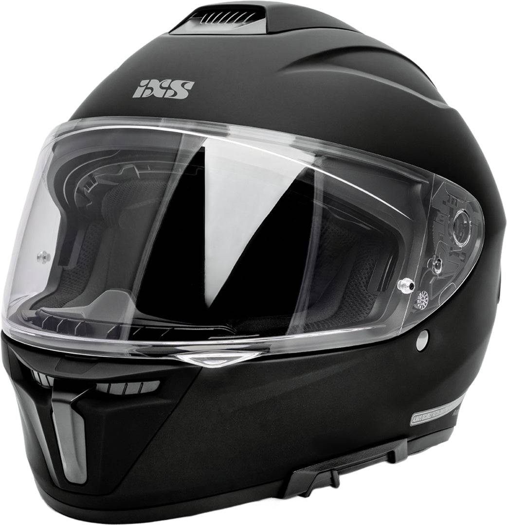 Schwarzer iXS Rapid 1.0 Integralhelm mit Visier und Belüftungsöffnungen auf weißem Hintergrund