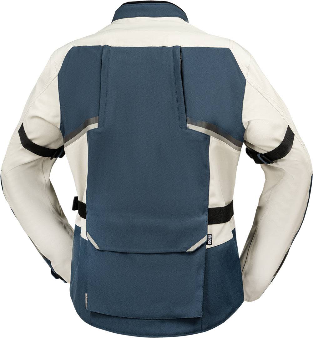 Leichte blaue iXS Tourster-STX 1.0 Laminatjacke mit Cool Grey Akzenten, ideal für Abenteuer Outdoors, sichtbar auf dem Bild