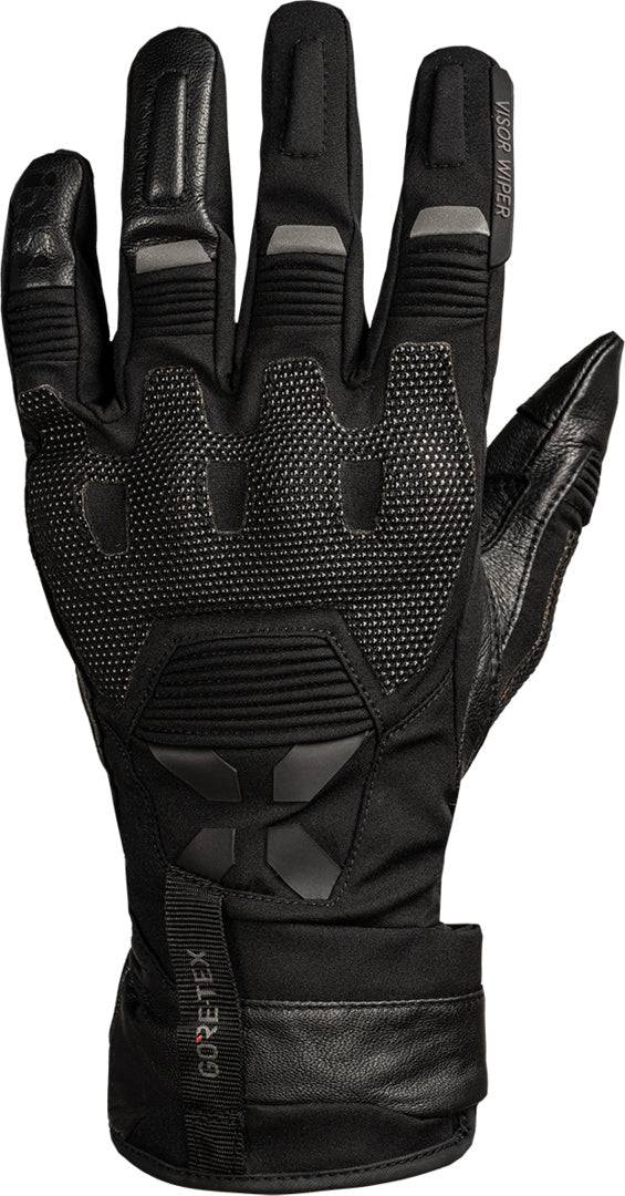 Schwarze und dunkelgraue iXS Tourster-GTX 1.0 Laminathandschuhe für Radsport und Outdoor-Aktivitäten.