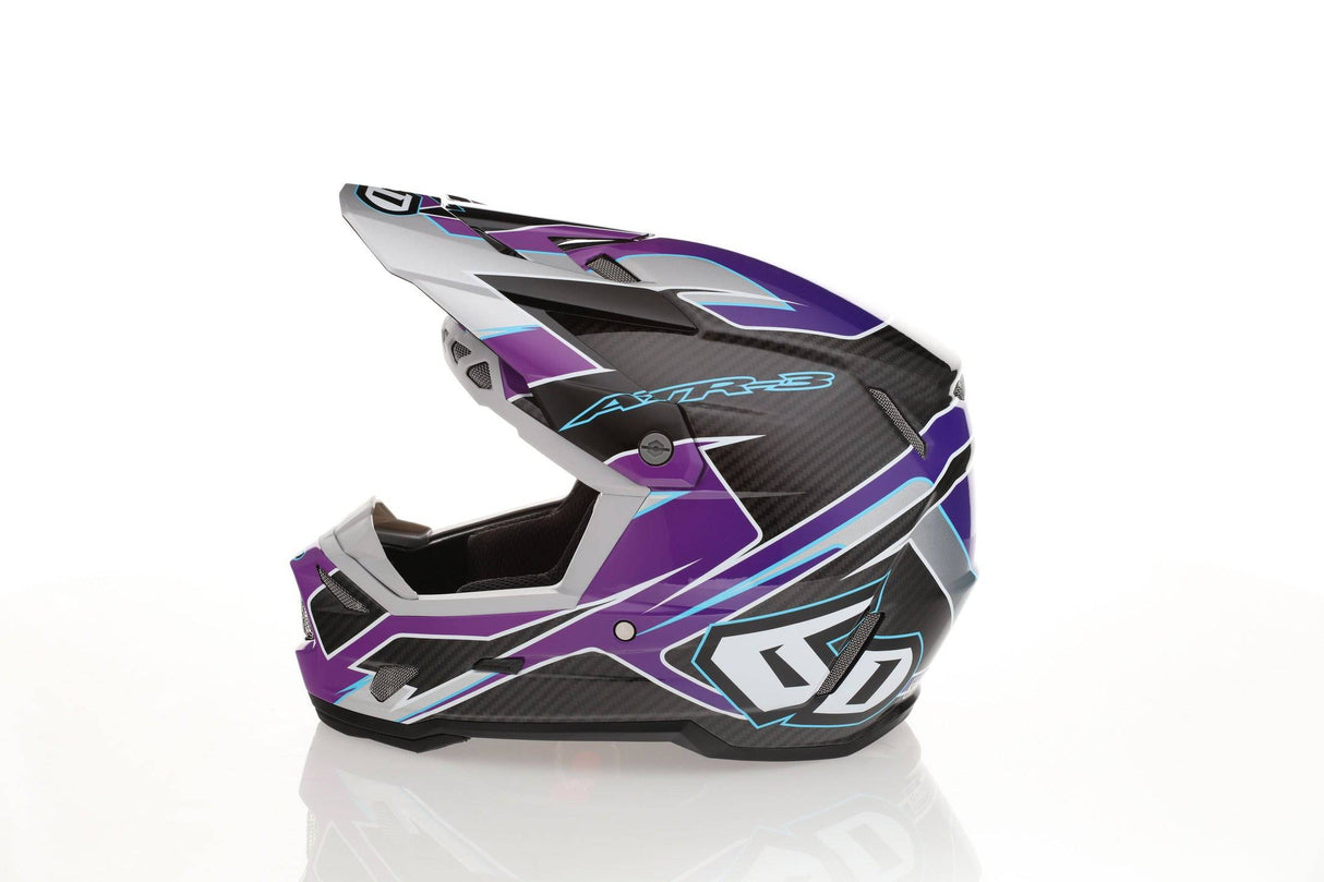 Lila 6D ATR-3Y Reflex Motocrosshelm mit stylischem Design und robustem Schutz für sicheres Fahren.