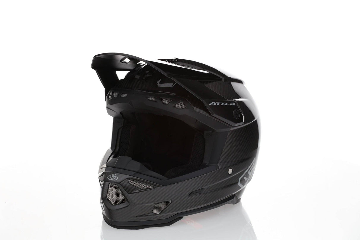 Schwarzer 6D ATR-3Y Motocrosshelm aus solidem, glänzendem Material, mit sportlichem Design und Belüftungsöffnungen