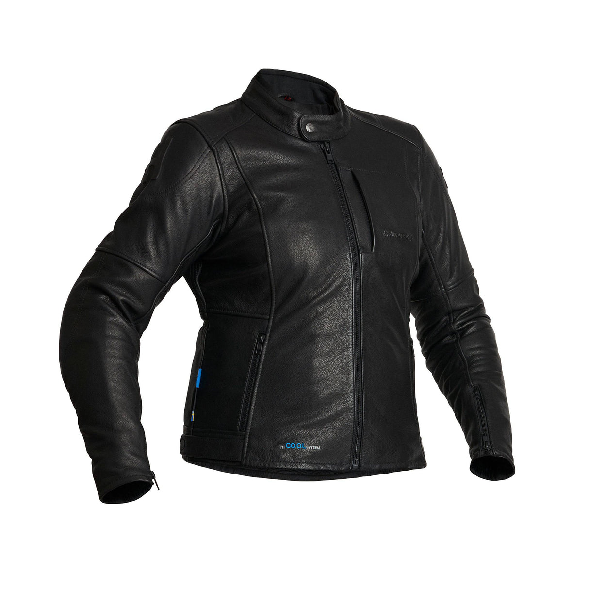 Schwarze Damen Lederjacke von Halvarssons, Vitsand Tourenjacke, aus hochwertigem Leder mit stilvollem Design, Nahaufnahme